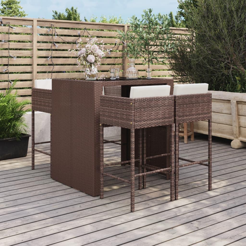 vidaXL Gartenbar-Set 5-tlg. Rattan Bar Braun mit Kissen