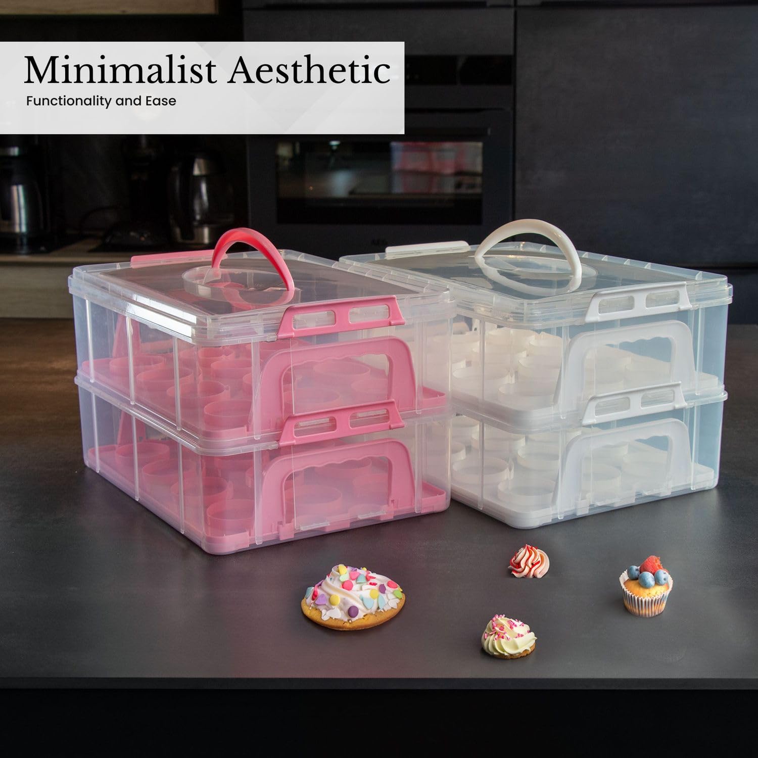 Intirilife Kuchenbox Pink 2 Etagen für 24 Cupcakes Kunststoff