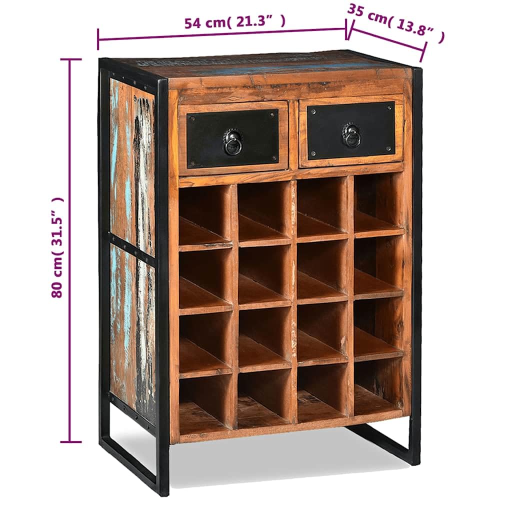 vidaXL Weinregal 16 Flaschen Altholz mit Schubladen