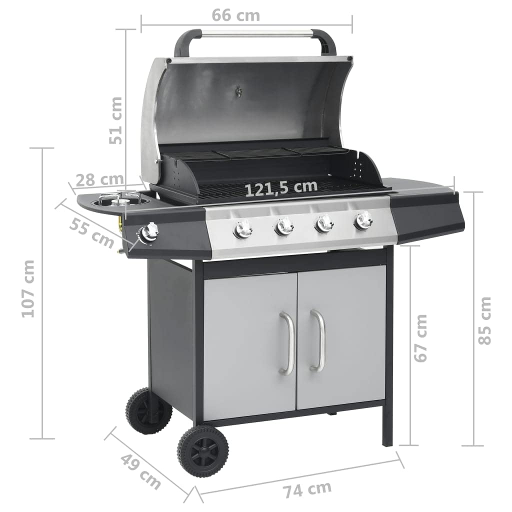 vidaXL Gasgrill 4+1 Flammen Grill Schwarz Edelstahl