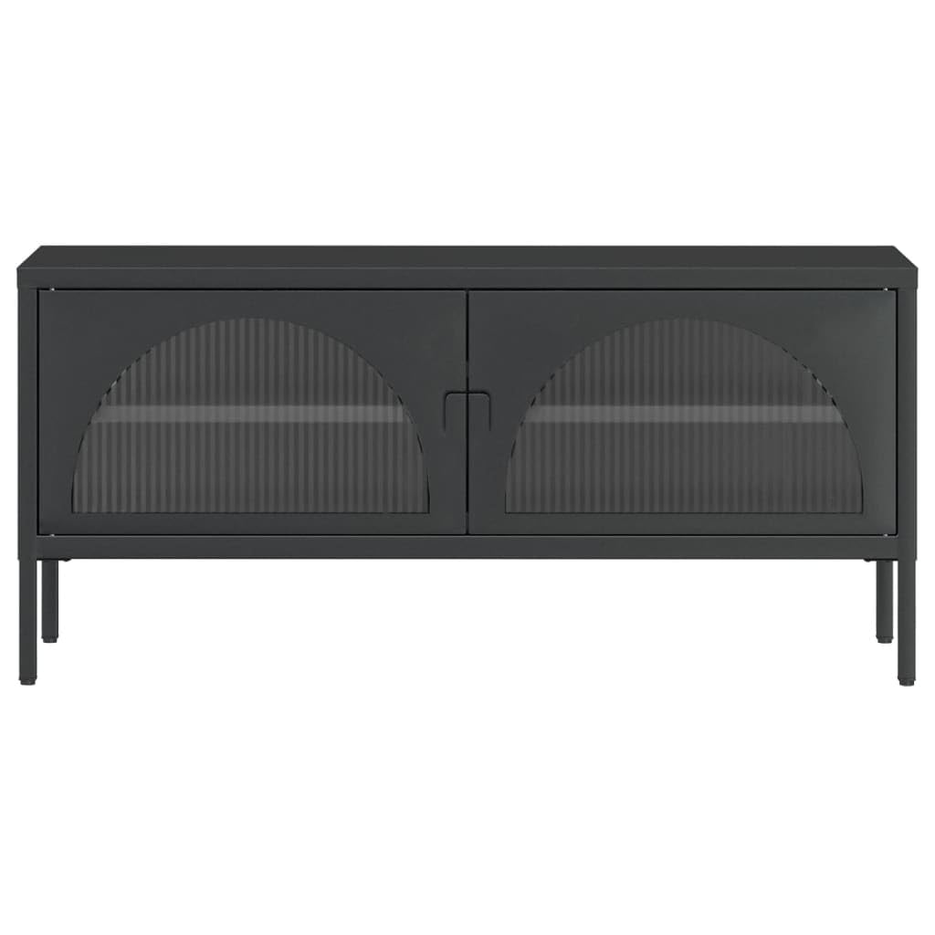 vidaXL TV-Schrank 105x35x50 cm Glas Stahl Schwarz Riffelglas