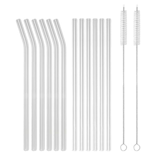 Intirilife Glas Strohhalm Set 15-tlg Trinkhalme gebogen 20 cm
