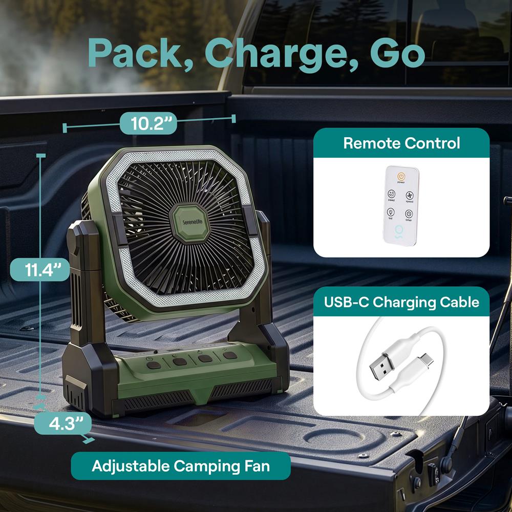 Serenelife Camping Ventilator 10000mAh grün mit LED