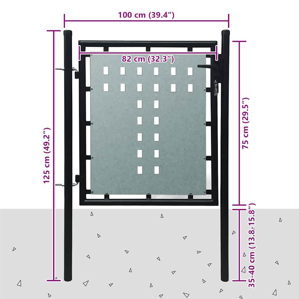 vidaXL Heim & Garten Einzeltor Stahl Schwarz 100x75 cm Schloss