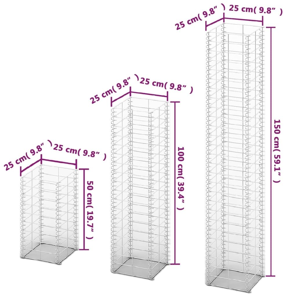 vidaXL Gabionen-Set 3-tlg Verzinkter Draht Steinkorb