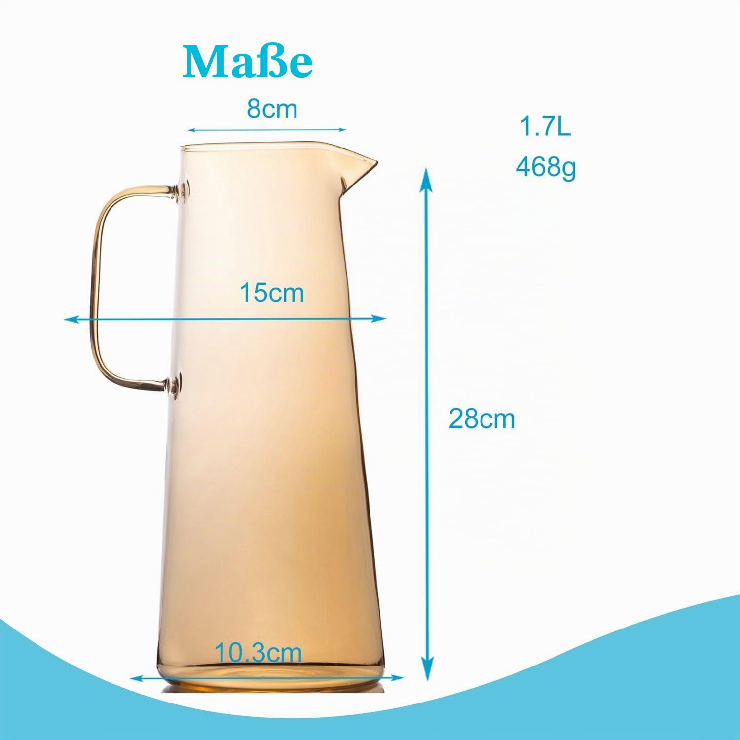 Intirilife Karaffe Glas Amber 1,7 Liter mit Sieb Deckel