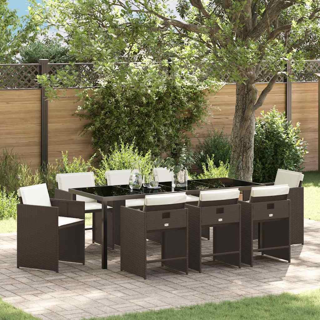 vidaXL Garten Essgruppe 9-tlg Poly-Rattan Braun 8-Sitzer