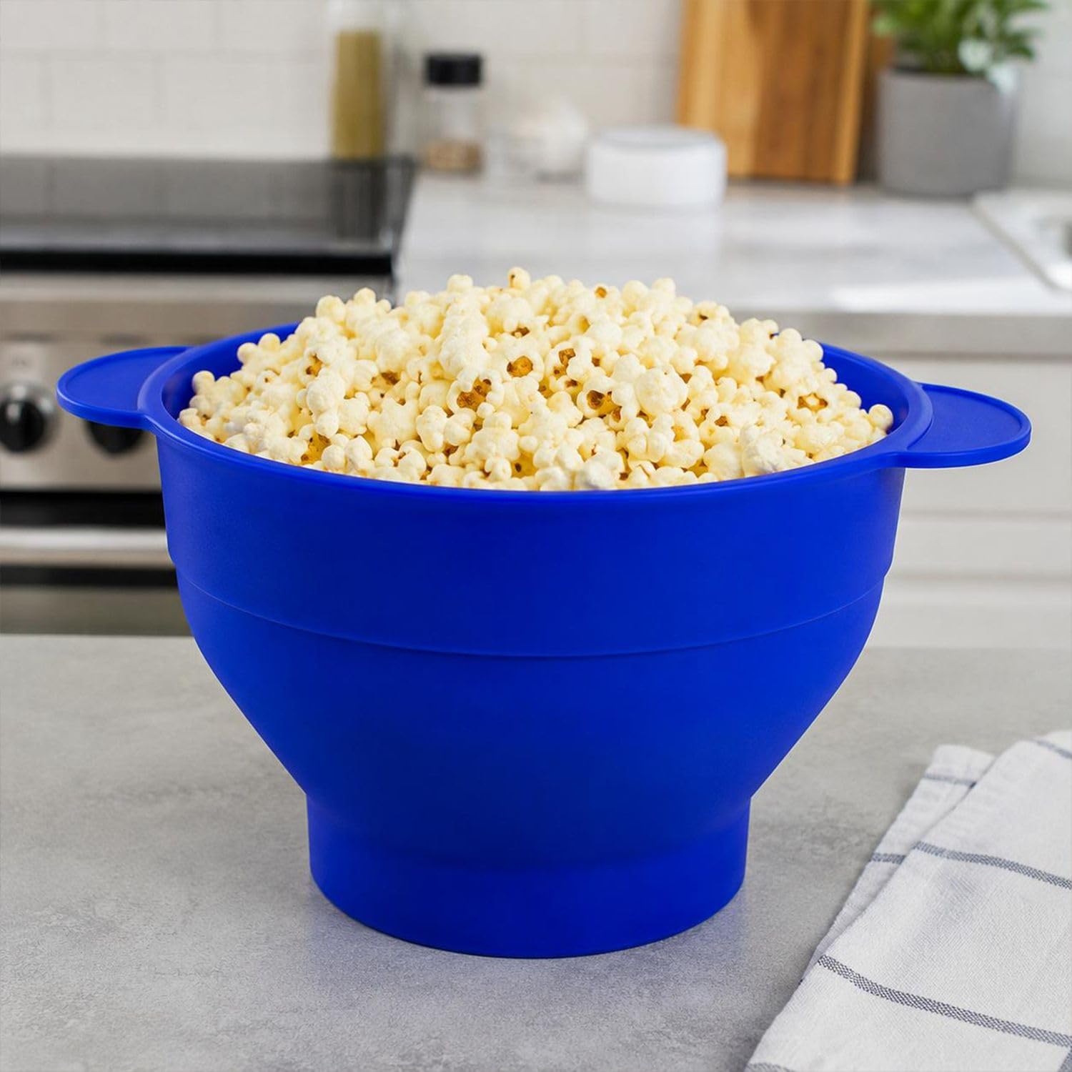 Intirilife Popcorn Maker Silikon Schüssel Blau faltbar ohne Öl