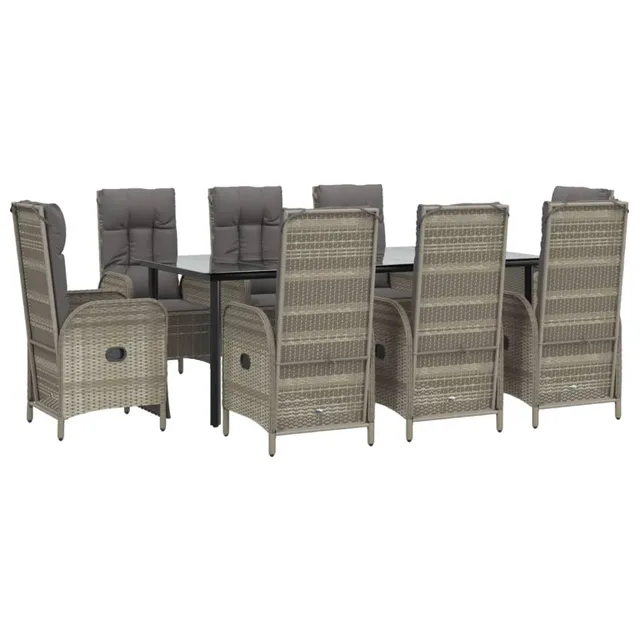 vidaXL Heim & Garten Essgruppe 9-tlg Rattan Grau Liegefunktion