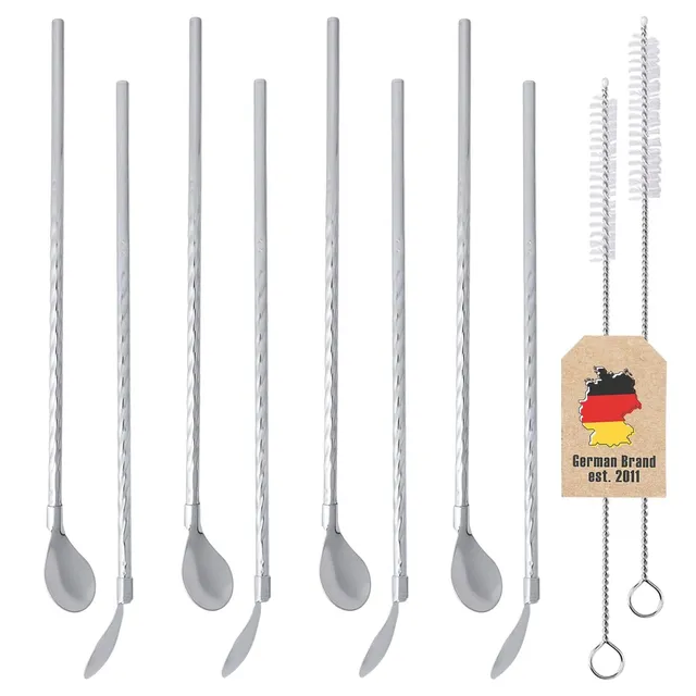 Intirilife Strohhalmlöffel Edelstahl Silber 22cm 8er mit Bürste