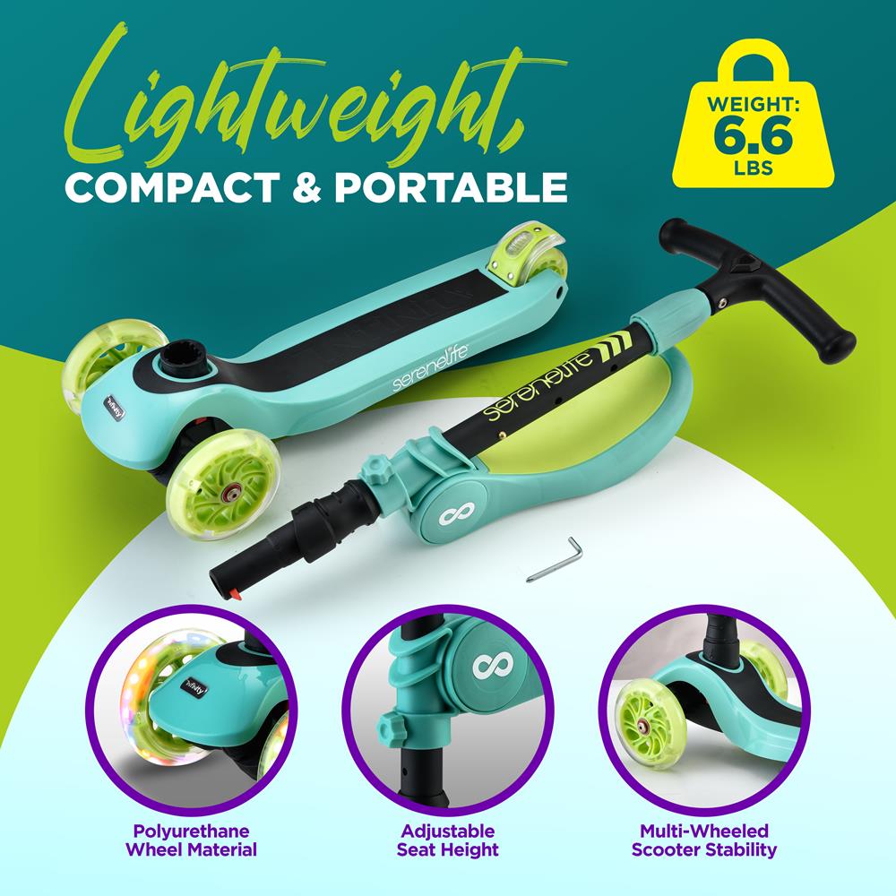 Serenelife Scooters Kinder Scooter 3-Rad LED mit Sitz ab 1 Jahr