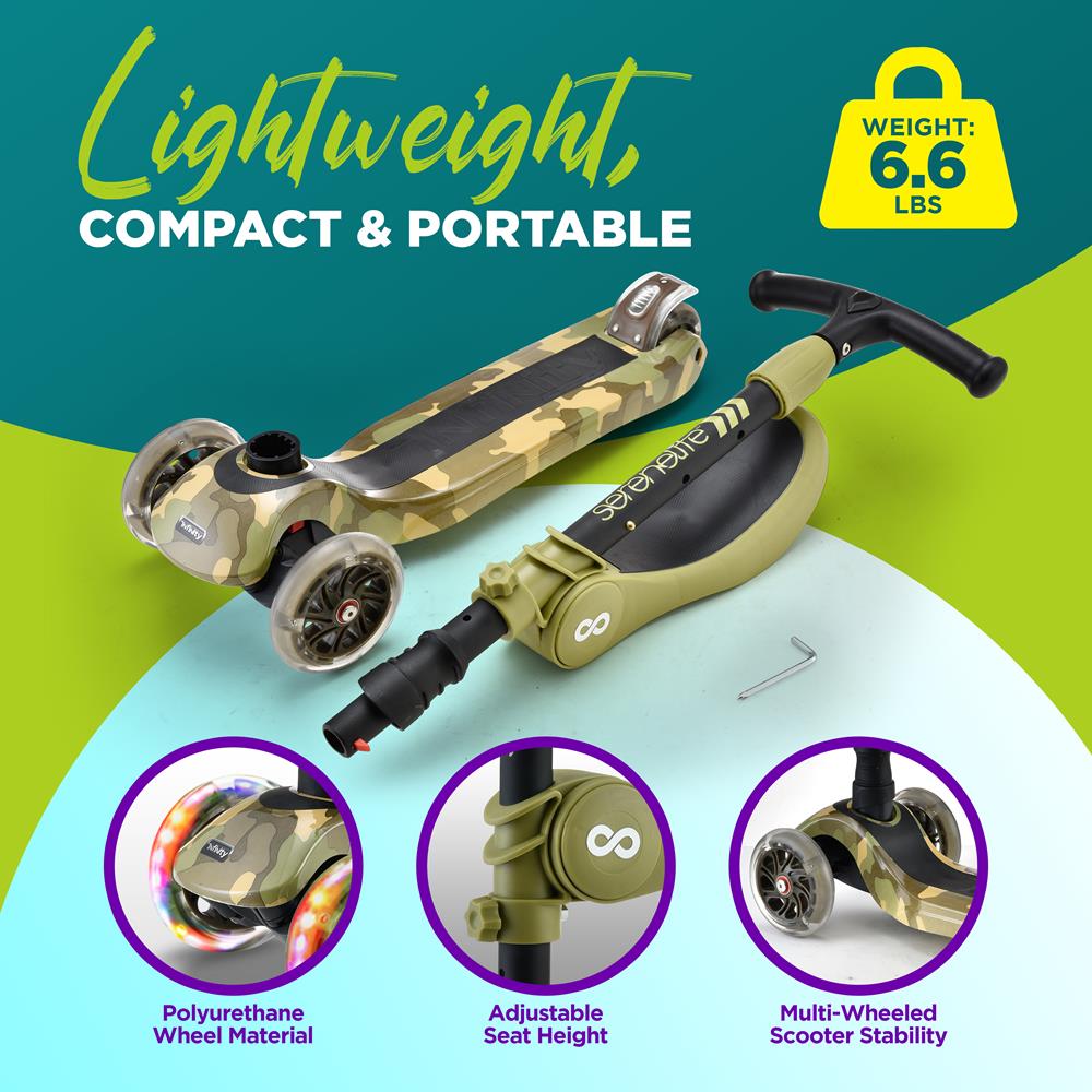 Serenelife Kinder Scooter 3-Räder LED Sitz Klappbar