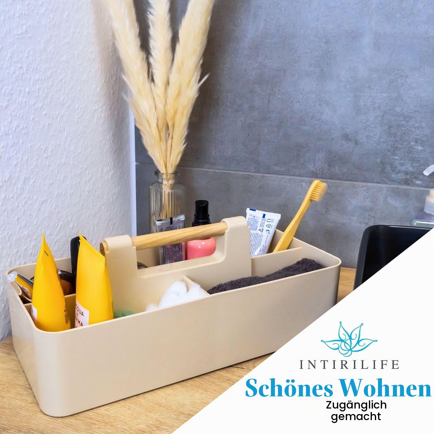Intirilife Organizer Caddy Beige 32 cm Griff 5 Fächer Box