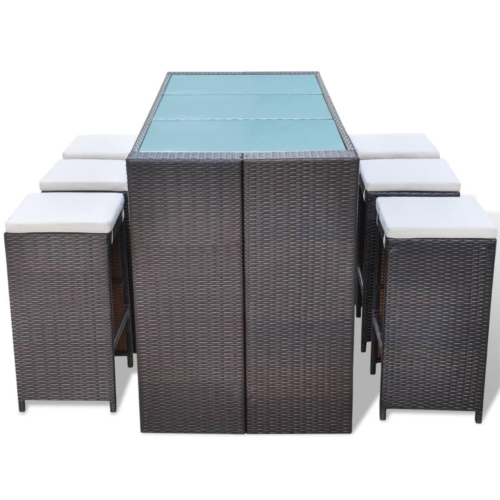 vidaXL Gartenbar Set 7-tlg PE Rattan Braun Bartisch 6 Hocker