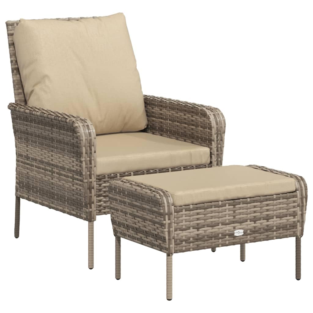 vidaXL Gartenstuhl mit Hocker Hellbraun Poly Rattan Gartensessel