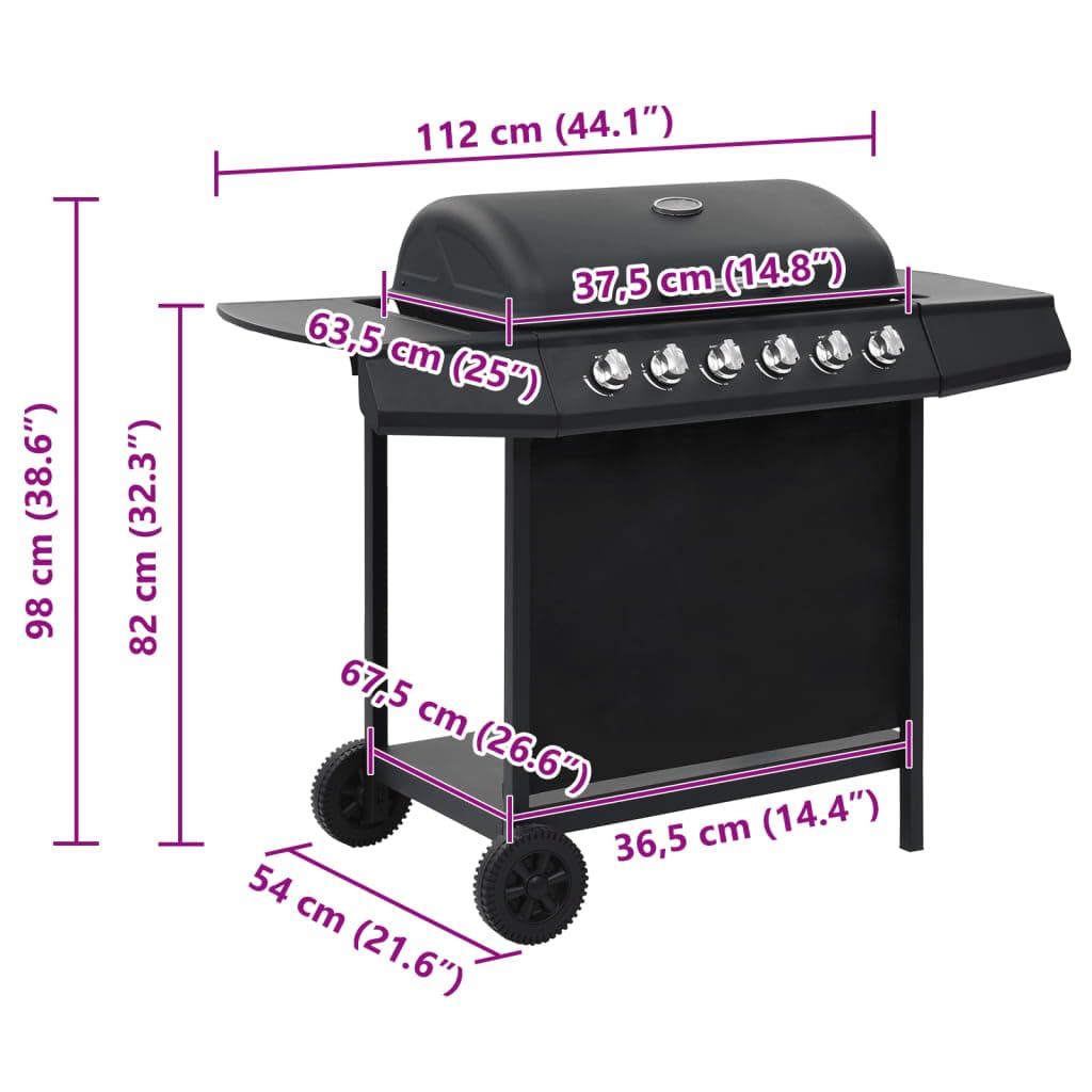 vidaXL Gasgrill 6 Flammen Stahl schwarz mit Thermometer