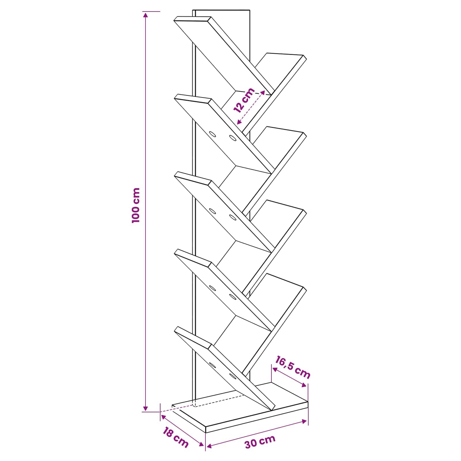 vidaXL Baumbücherregal 6-stufig Standregal Weiß 100 cm