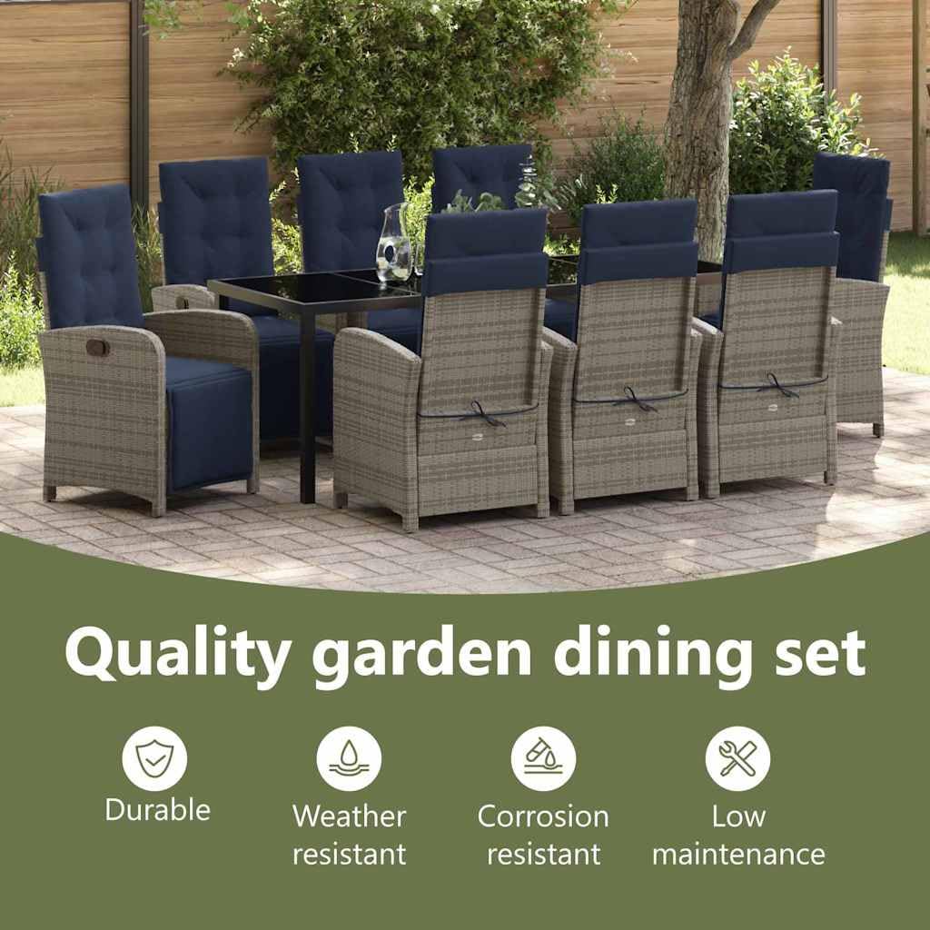 vidaXL 8-Sitzer Garten Essgruppe Poly-Rattan Grau 200 cm