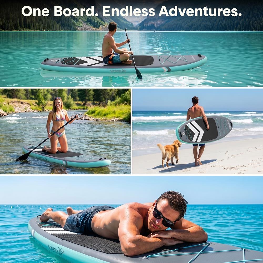 Serenelife SUP Board aufblasbar Grau Komplettset rutschfest