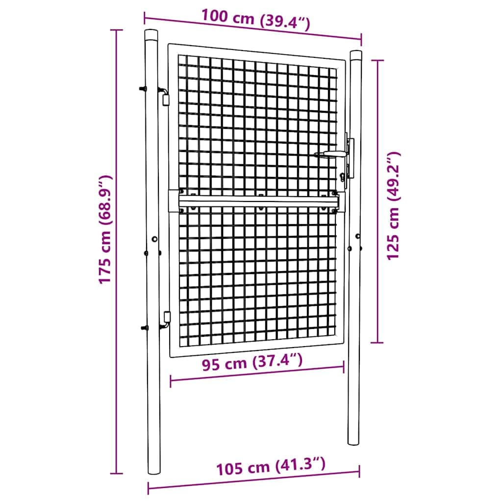 vidaXL Gartentor Mesh 100x175 cm Zauntor grau verzinkt abschließbar