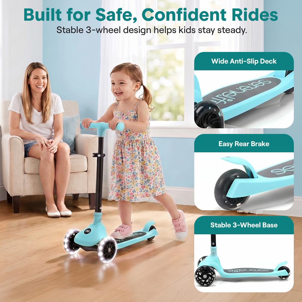 Serenelife Scooters Kinderroller 3 Räder LED Blau mit Sitz