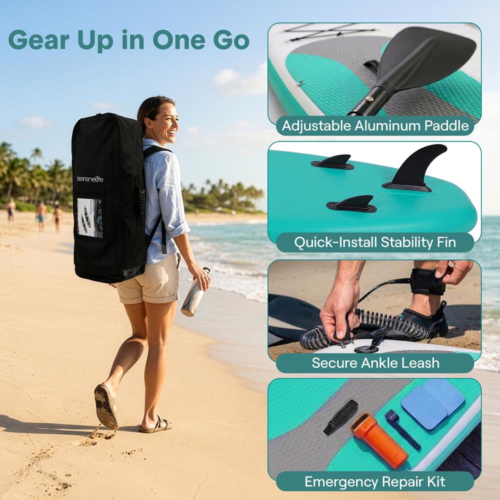 Serenelife SUP Board aufblasbar Schwarz Komplettset