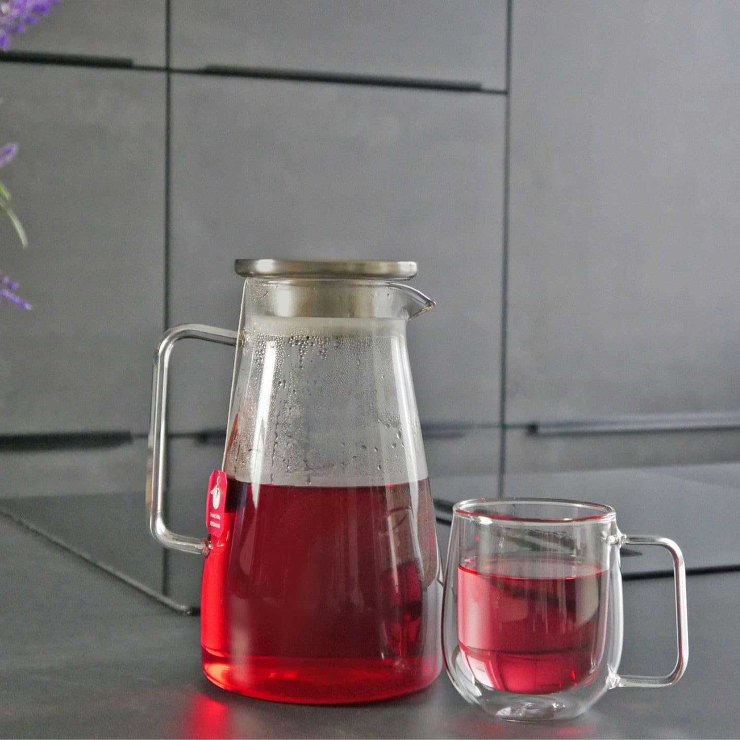 Intirilife Glaskaraffe 1500 ml Borosilikatglas Filterdeckel