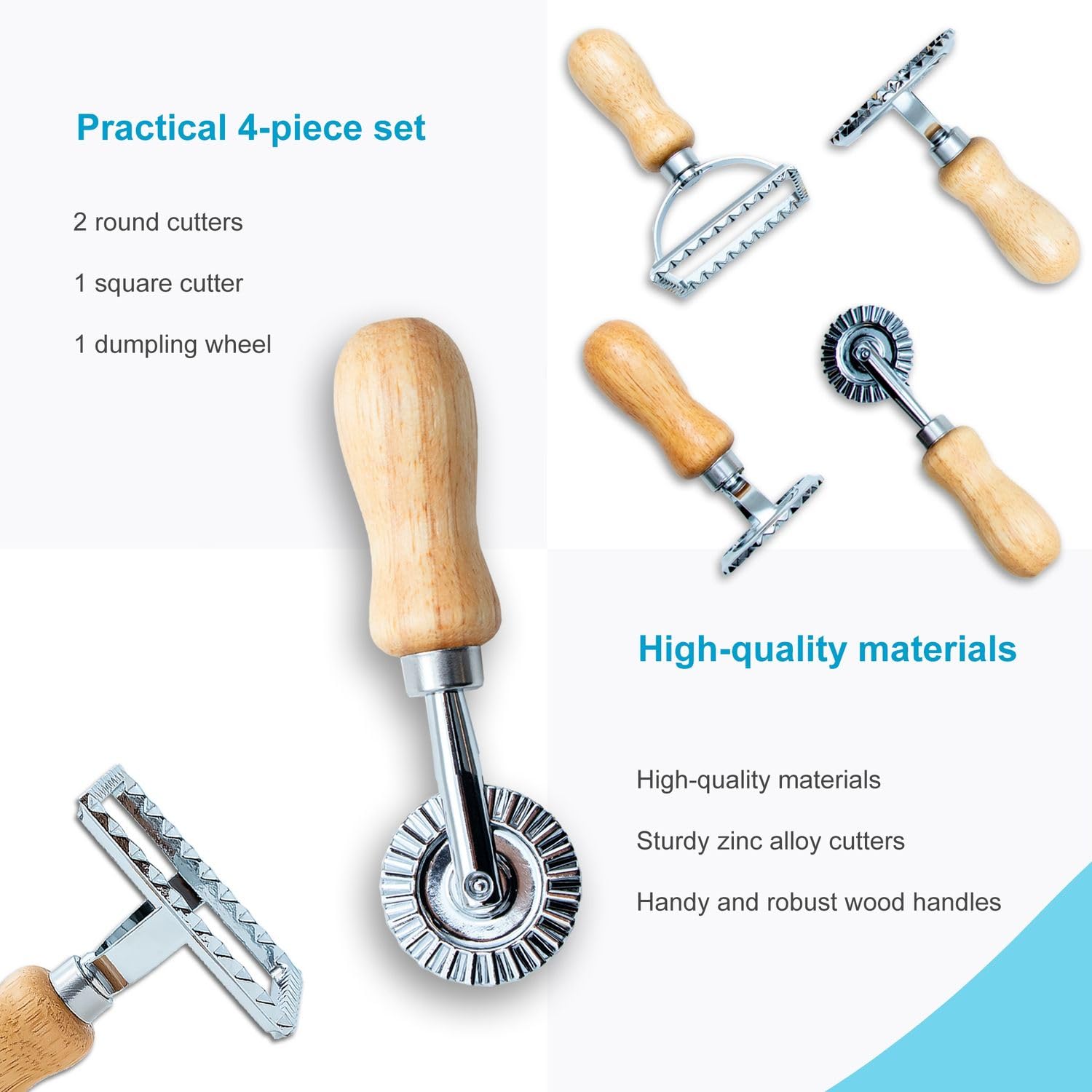 Intirilife Ravioli Ausstecher Set 4-teilig mit Teigrad