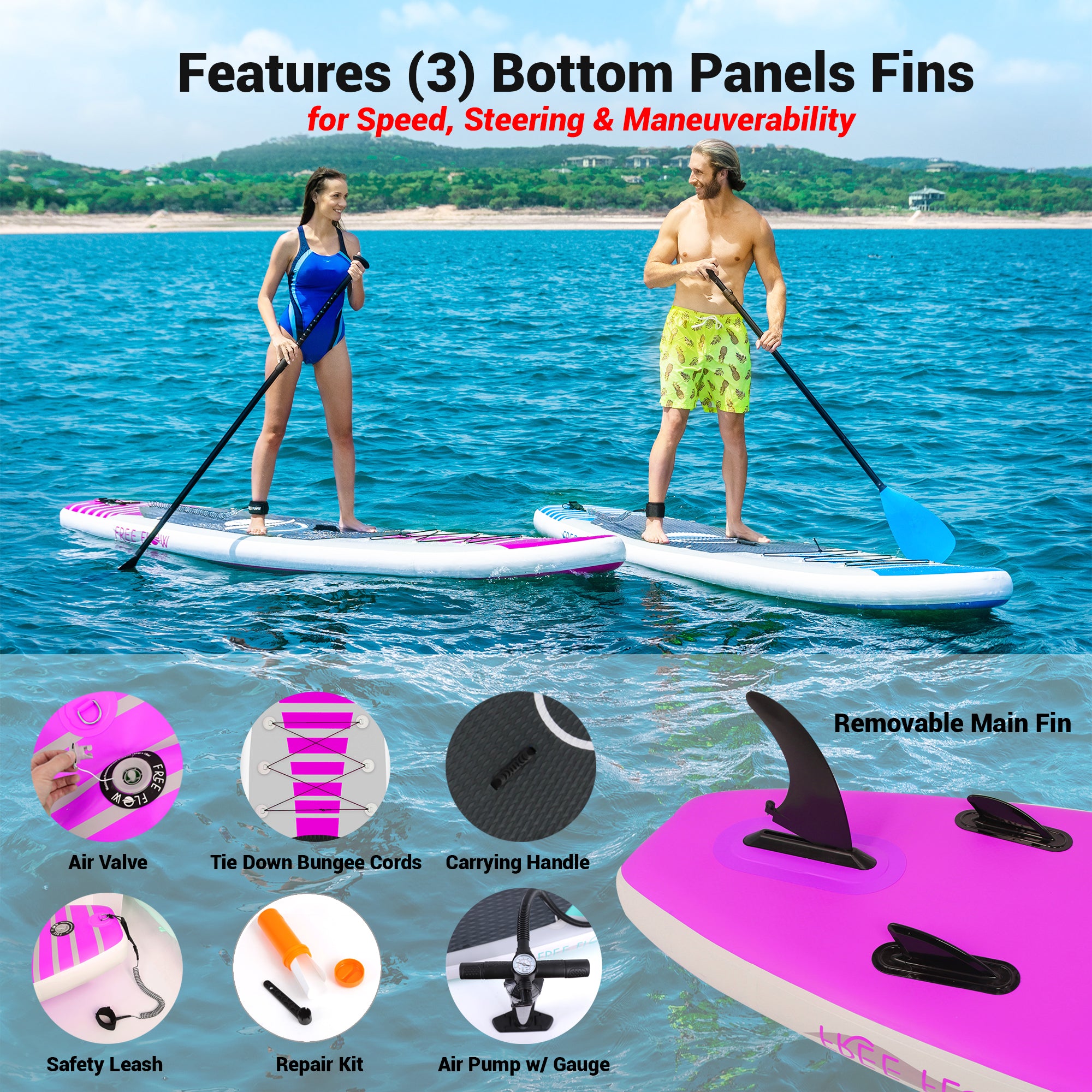 Serenelife SUP Board aufblasbar Aqua 126 Zoll Stand Up Paddle