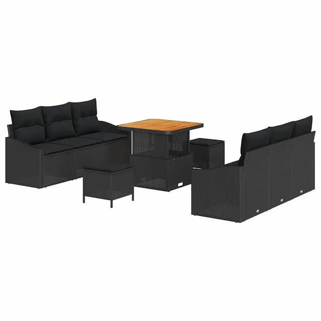 vidaXL Heim & Garten Gartensofa-Set 9-tlg Schwarz Poly-Rattan