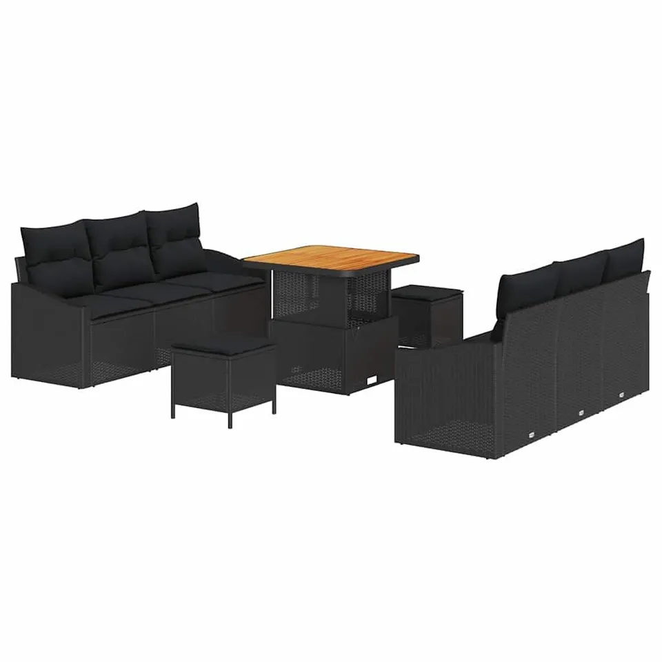 vidaXL Heim & Garten Gartensofa-Set 9-tlg Schwarz Poly-Rattan
