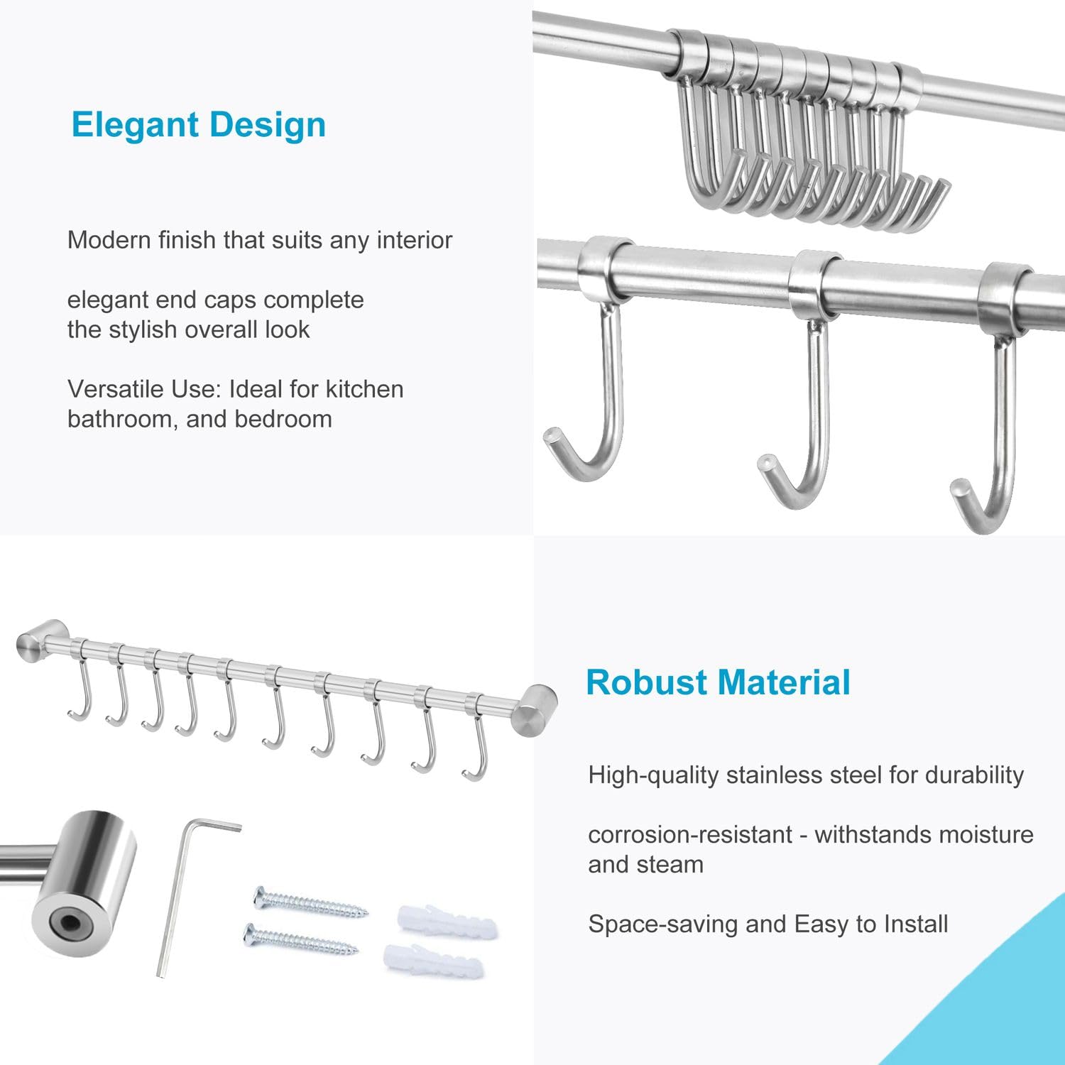 Intirilife Hängeleiste 52,6 cm Küchenreling 10 Haken