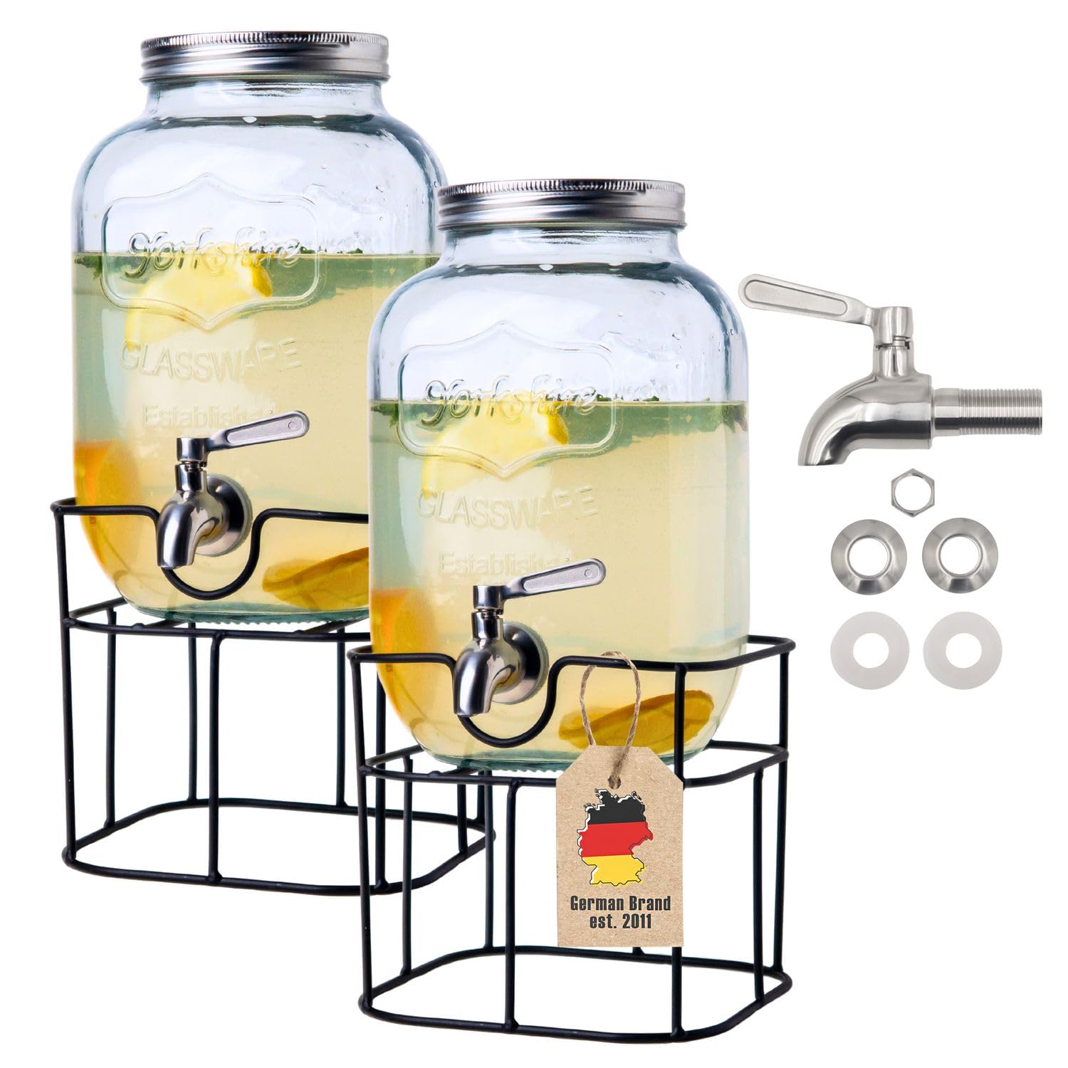 Intirilife Getränkespender 5L Glas mit Gestell Zapfhahn
