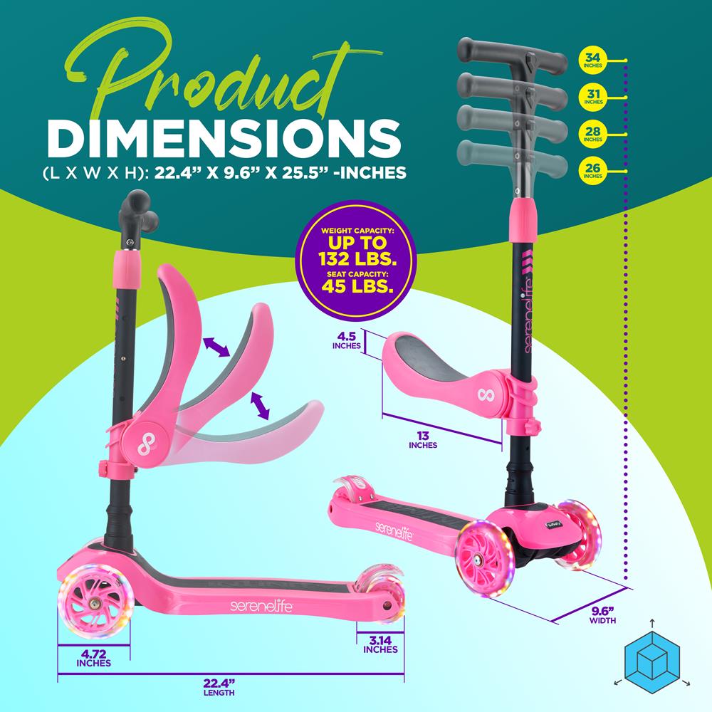 Serenelife Scooters Kinderroller 3-Rad mit Sitz LED ab 1 Jahr