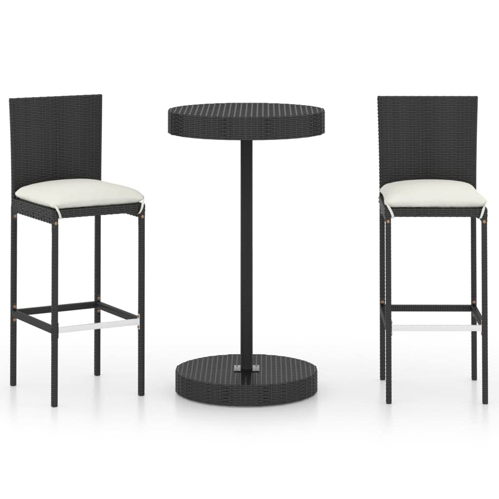 vidaXL Gartenbar-Set 3-tlg. Poly Rattan Schwarz mit Kissen