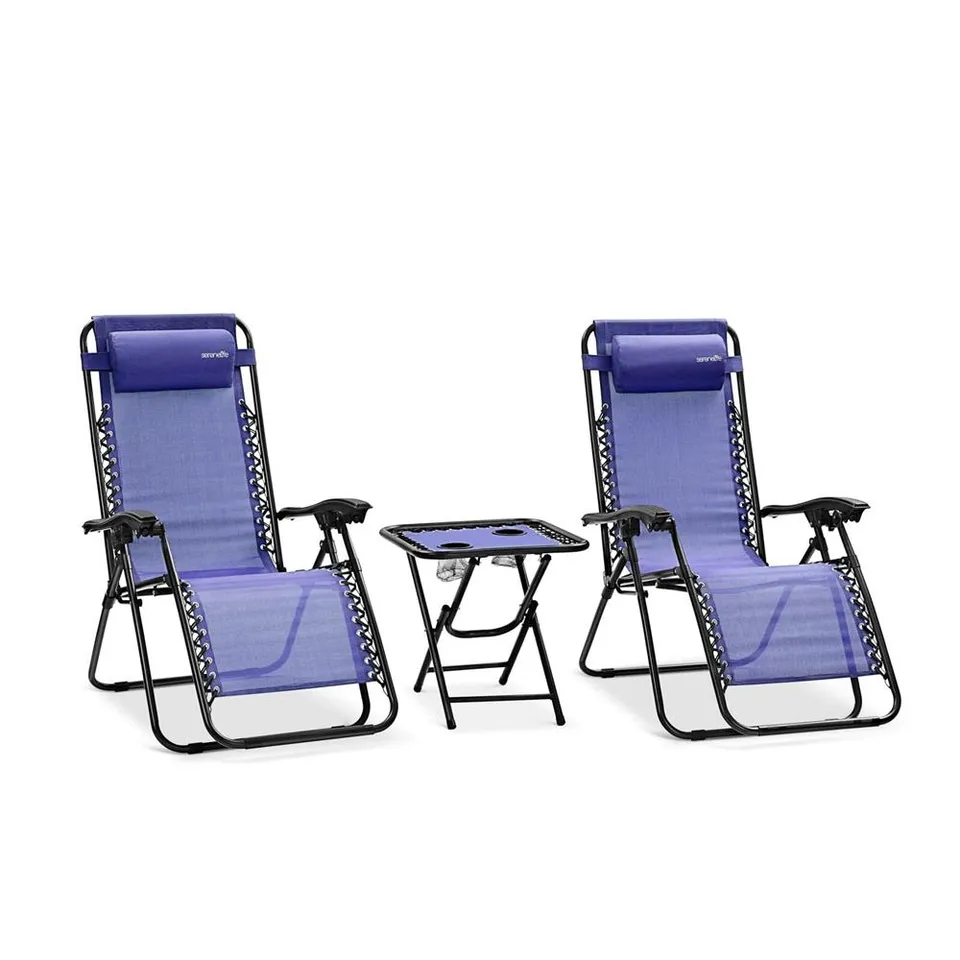 Serenelife Zero Gravity Stuhl 2er-Set mit Tisch Blau faltbar