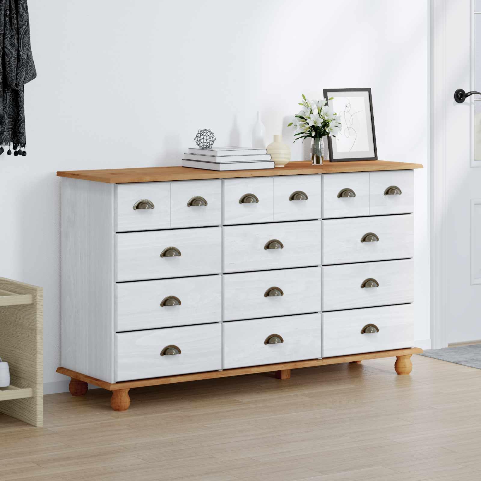 vidaXL Möbel Schubladenkommode ASKIM Weiß Kiefer