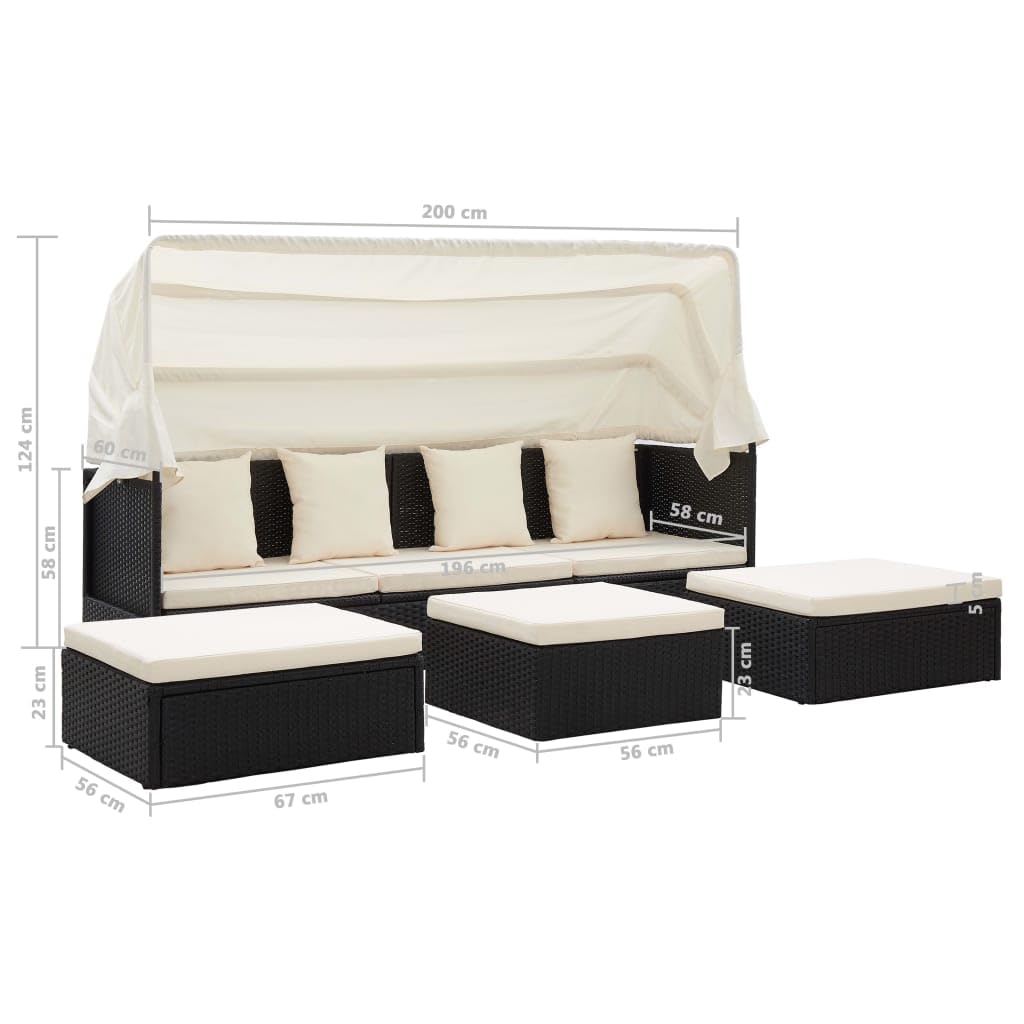 vidaXL Heim & Garten Gartenbett mit Dach Schwarz Poly Rattan
