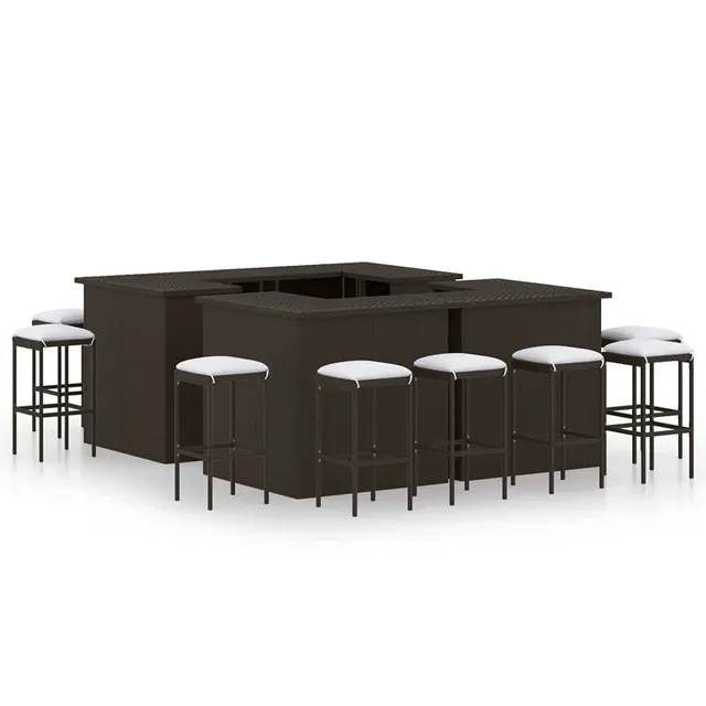 vidaXL Heim & Garten Gartenbar-Set Poly Rattan Braun 16-tlg mit Kissen