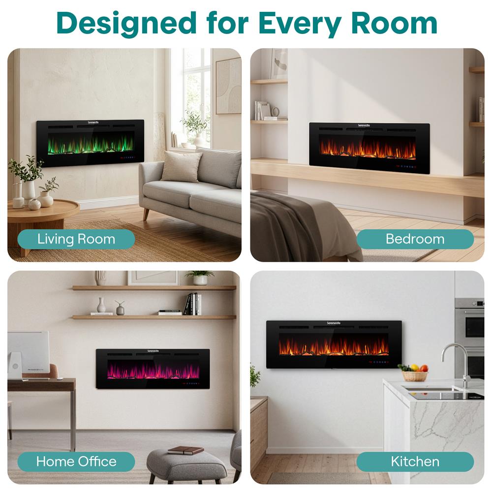 Serenelife Heater Elektrokamin Wand schwarz 1500W WiFi