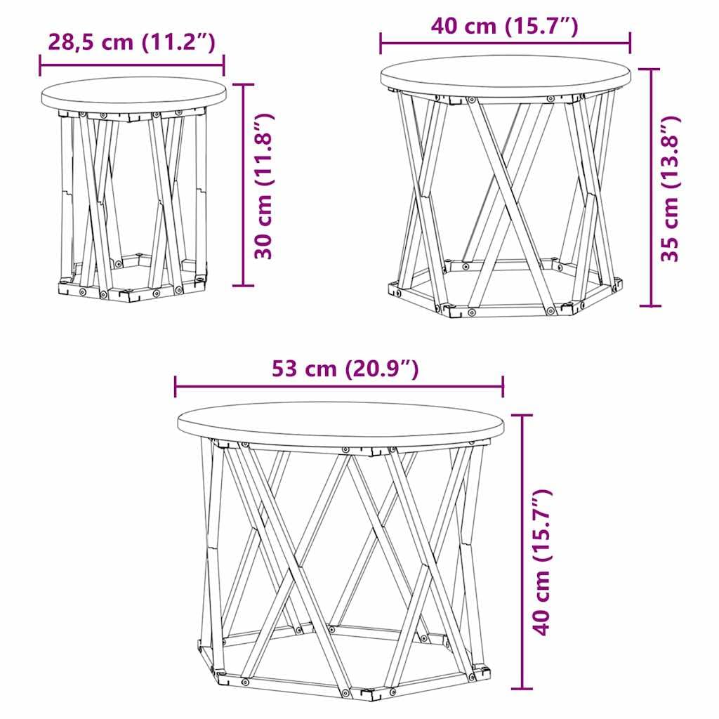 vidaXL Nesting Beistelltisch 3-tlg Schwarze Eiche Satztisch