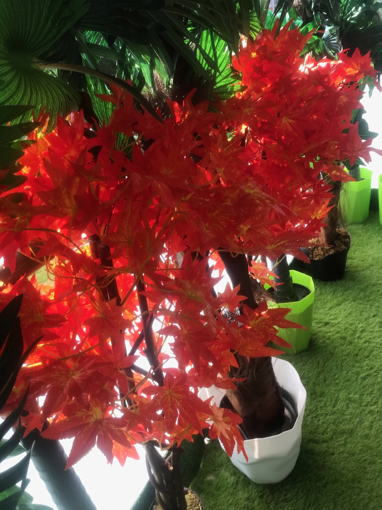 vidaXL Ahornbaum künstlich 120 cm Kunstpflanze Rot Topf