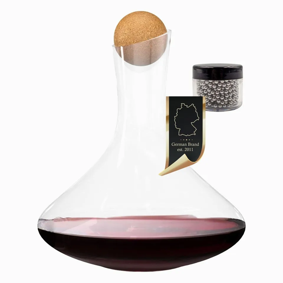 Intirilife Weinkaraffe 1,8 L Kristallglas Dekanter Rotwein Korken