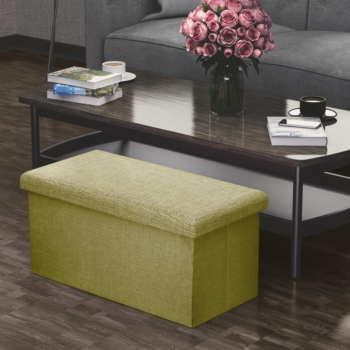 Intirilife Sitzbank Frühlings Grün 78x38x38 faltbar Stauraum