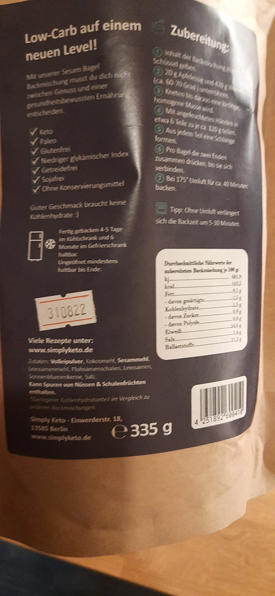 Keto Lower Carb Bagel Backmischung 335g glutenfrei