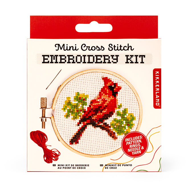 Kikkerland Crafters Cardinal Stickset Kreuzstich Mini mit Rahmen