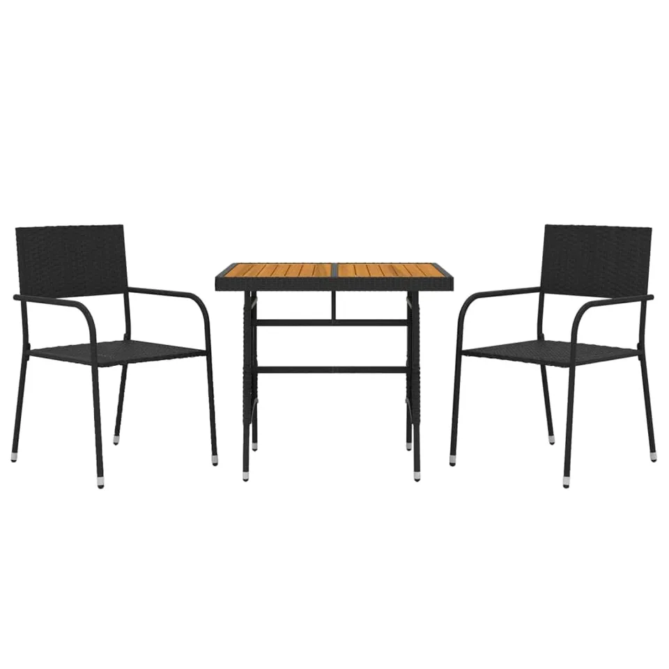 vidaXL Heim & Garten 3-TLG Gartenmöbel Set Rattan Schwarz Akazie