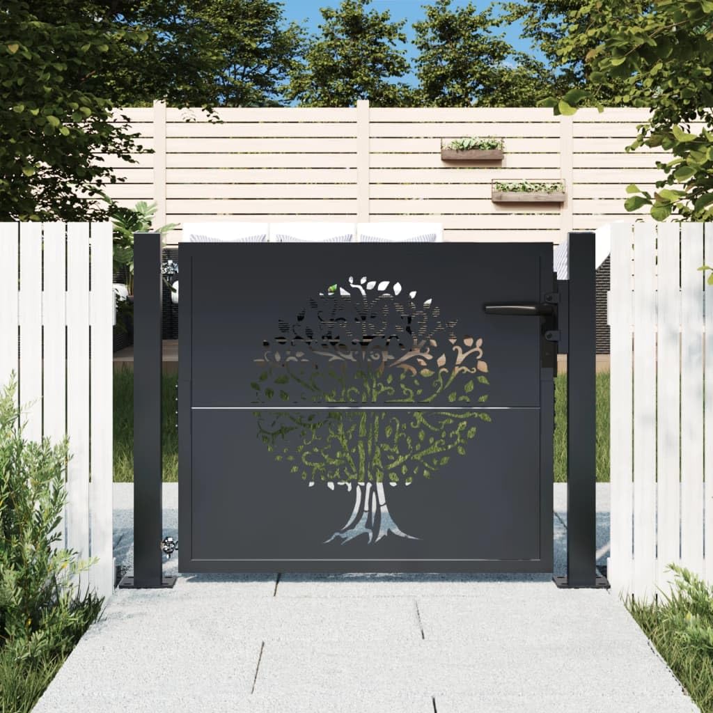 vidaXL Gartentor Anthrazit Stahl Baum-Design 100x75cm Tor