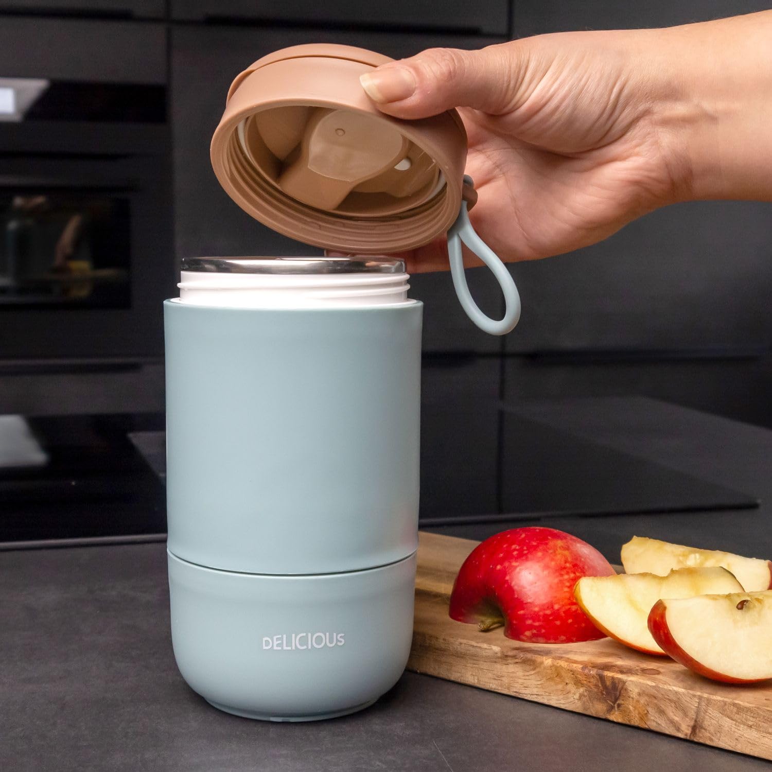 Intirilife Müslibecher Lunchbox blau 370ml Thermo mit Löffel
