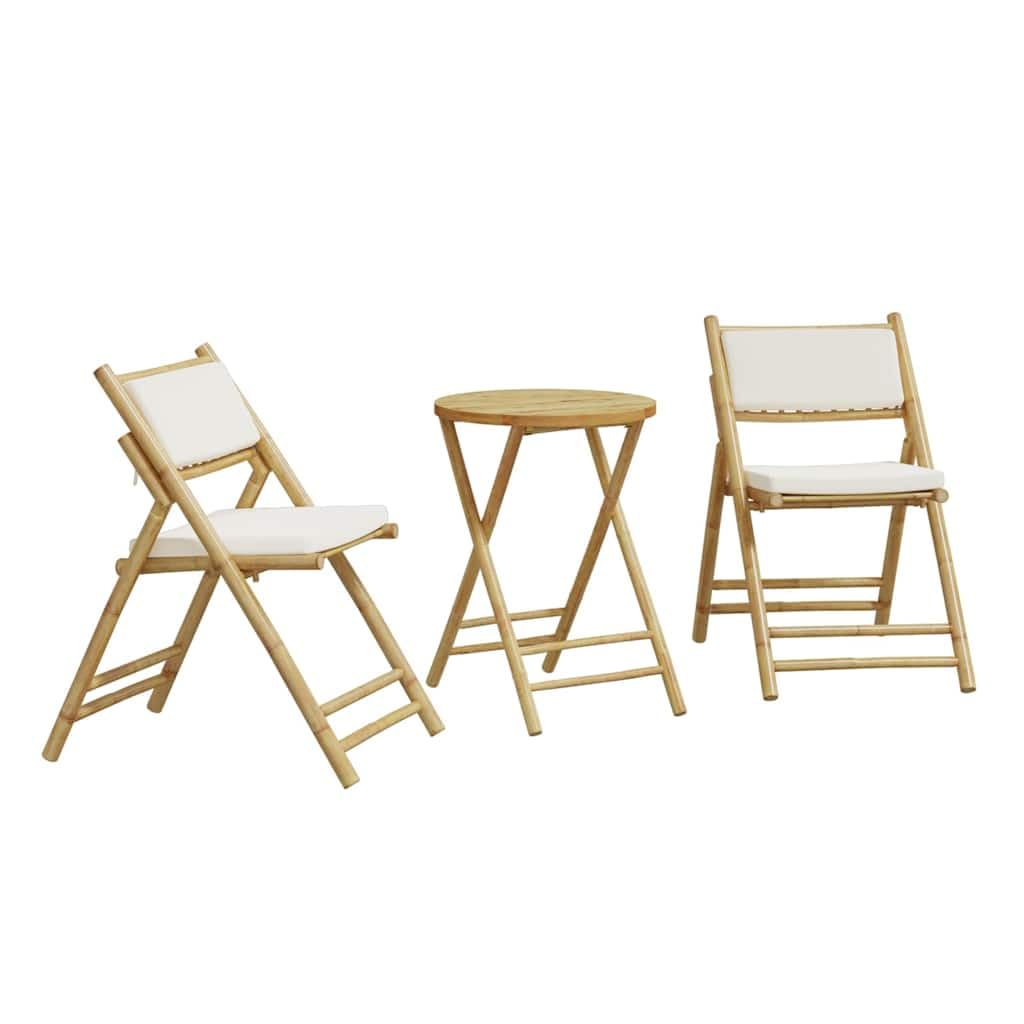 vidaXL Bistro-Set 3-TLG. Klappbar Bambus Gartenmöbel mit Kissen